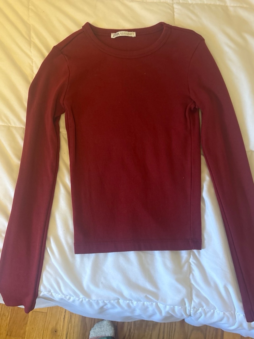 Zara Wine Red Crewneck Long Sleeve Top